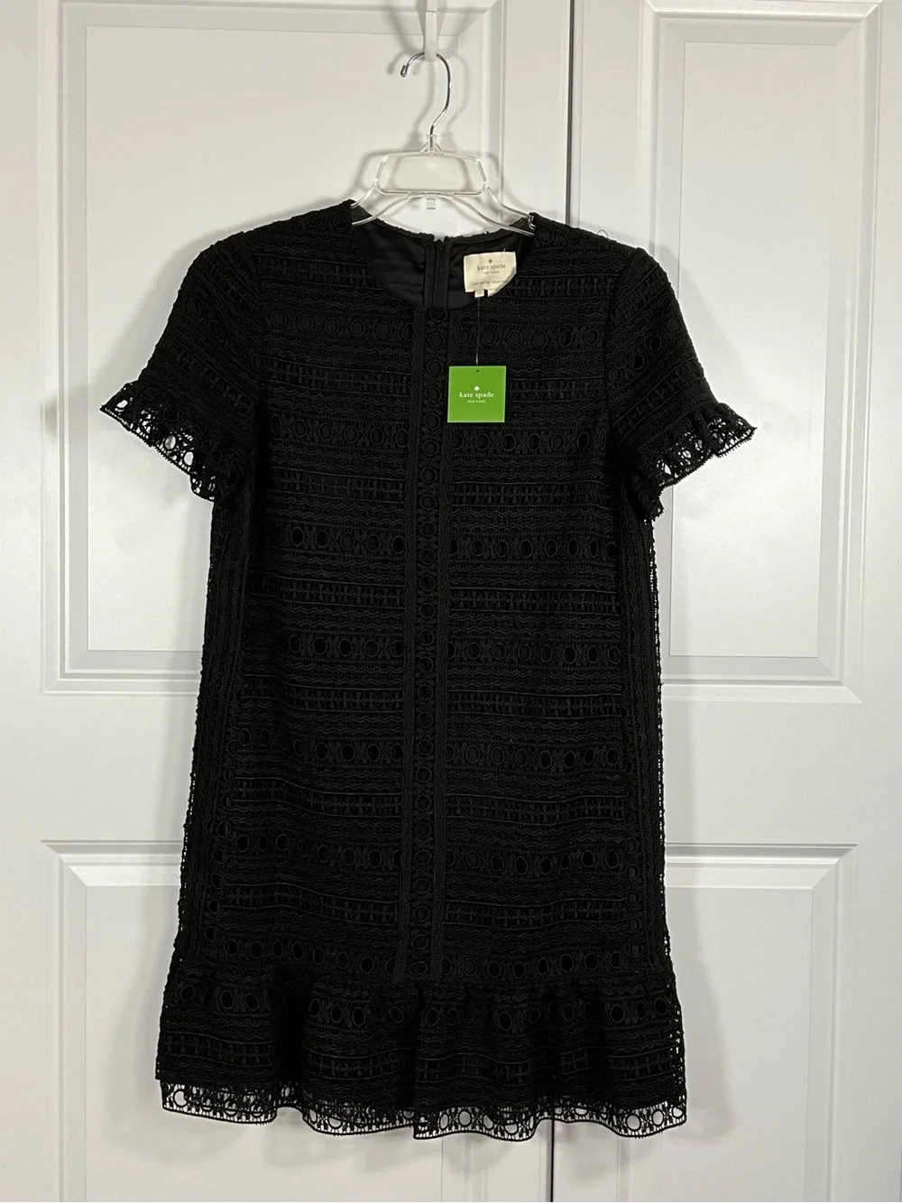 kate spade NY Lace Dress Size 2 Black Mini Ruffle Hem NWT